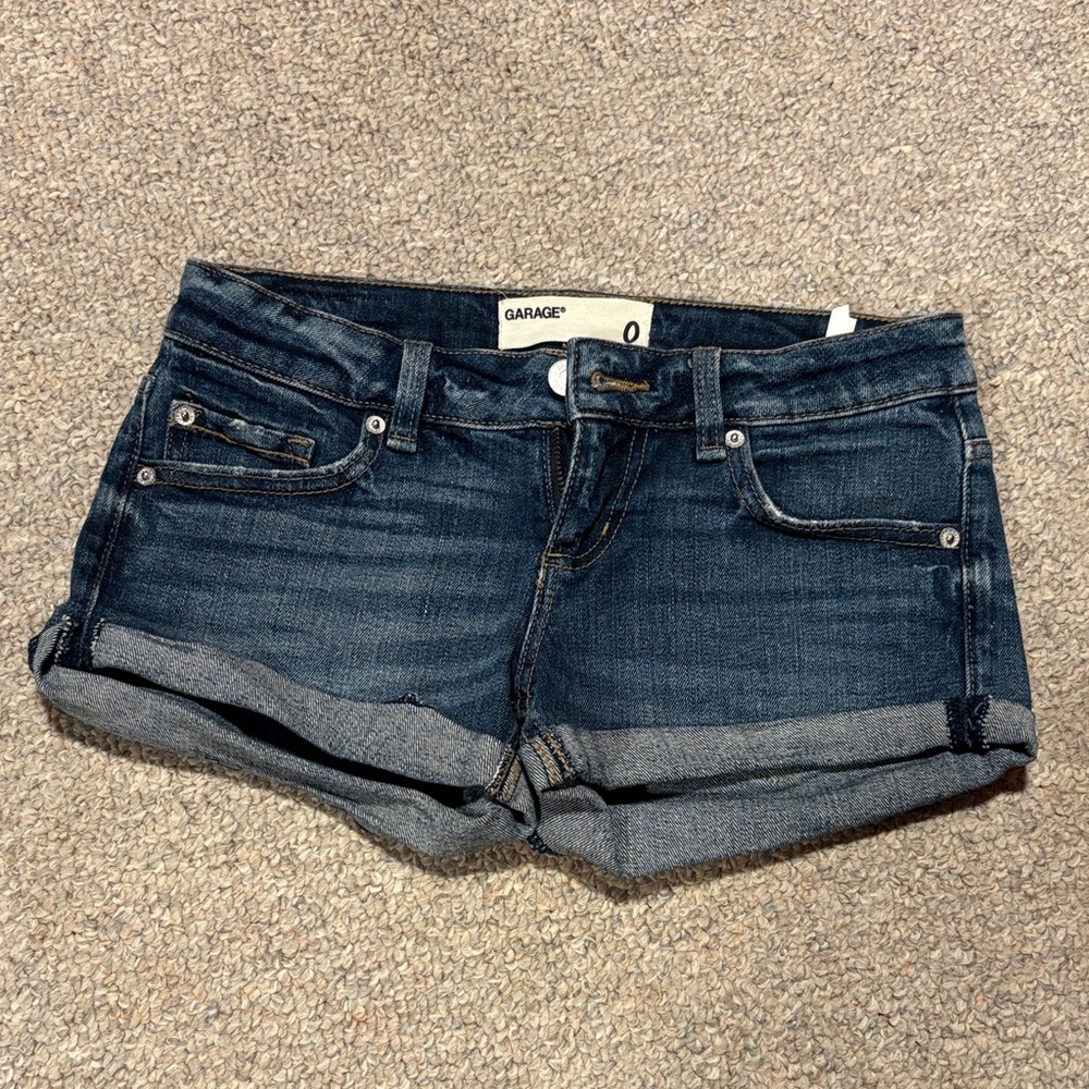 Garage Dark Blue Denim Rolled-Hem Shorts